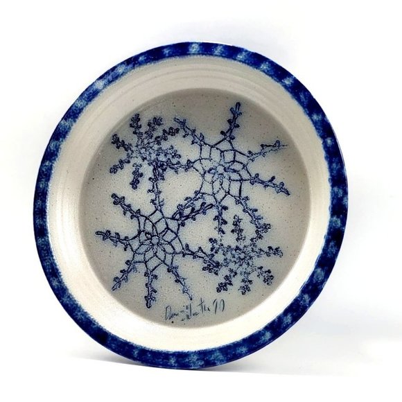 David Eldreth Signed Snowflakes Salt Glazed Pottery Plate 1990 Country Primitive - Picture 2 of 6